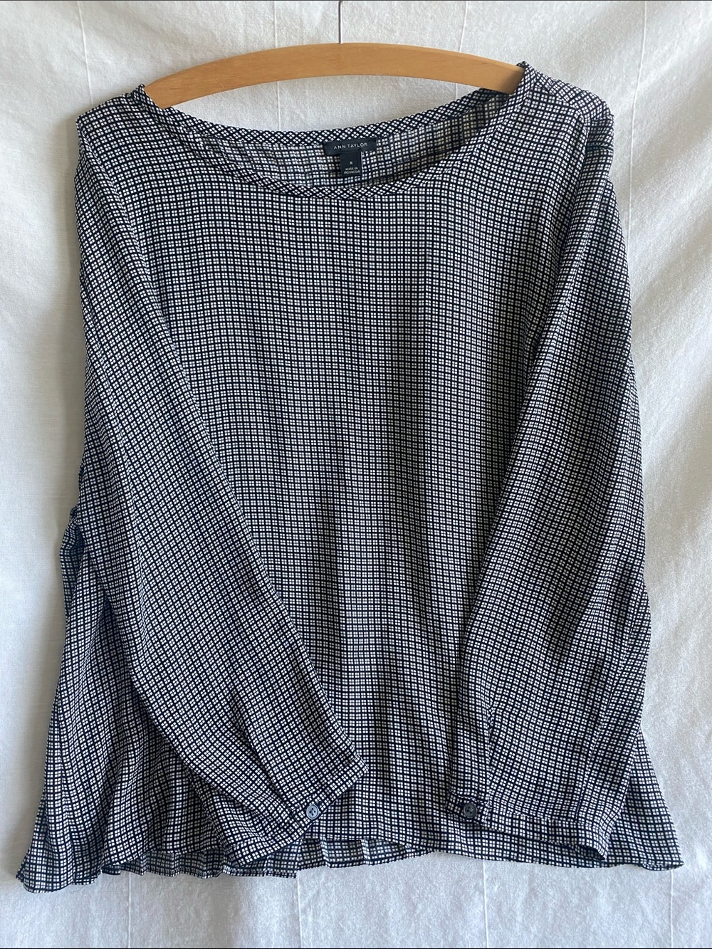 Ann Taylor Black and White Grid Print Blouse